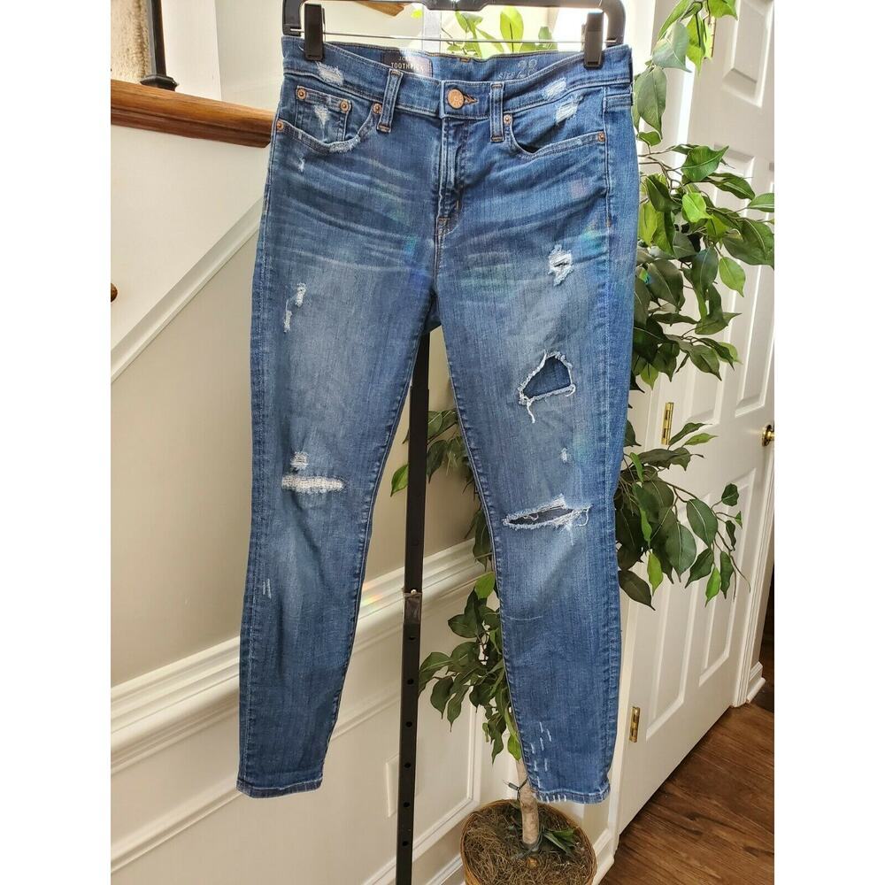 J.Crew Women's Denim Blue Cotton Mid Rise Skinny Leg Casual Jeans Pant Size 28